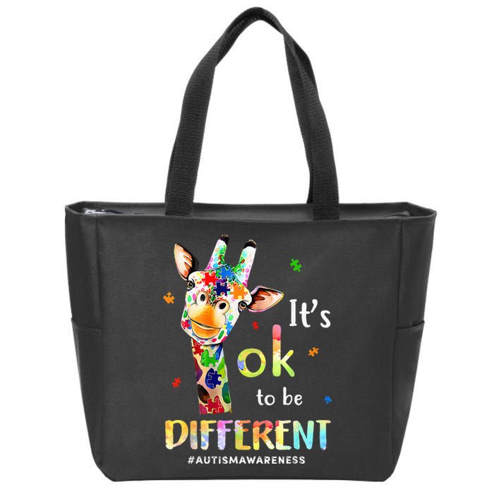 Autism Awareness Cute Giraffe Animal Its Ok To Be Different Zip Tote Bag