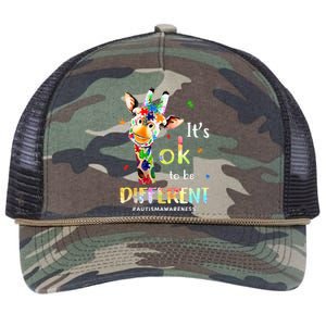 Autism Awareness Cute Giraffe Animal Its Ok To Be Different Retro Rope Trucker Hat Cap