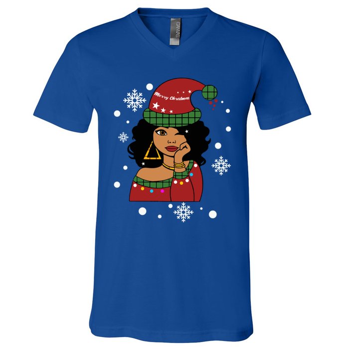 African American Christmas Santa Claus Gift V-Neck T-Shirt