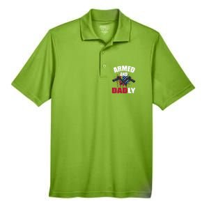 Armed And Dadly Funny Deadly Father For Fathers Day Men's Origin Performance Pique Polo