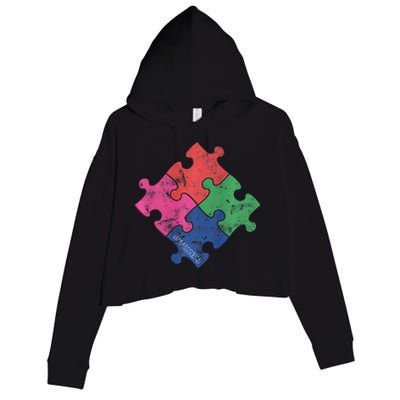 Autism Awareness Day Distressed For Everybody Gift Crop Fleece Hoodie