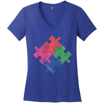 Autism Awareness Day Distressed For Everybody Gift Women's V-Neck T-Shirt