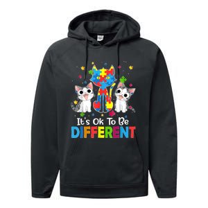 Autism Awareness Day Cat ItS Ok To Be Different Performance Fleece Hoodie