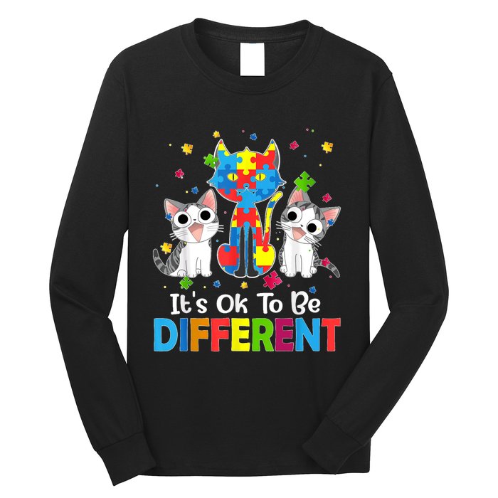 Autism Awareness Day Cat ItS Ok To Be Different Long Sleeve Shirt