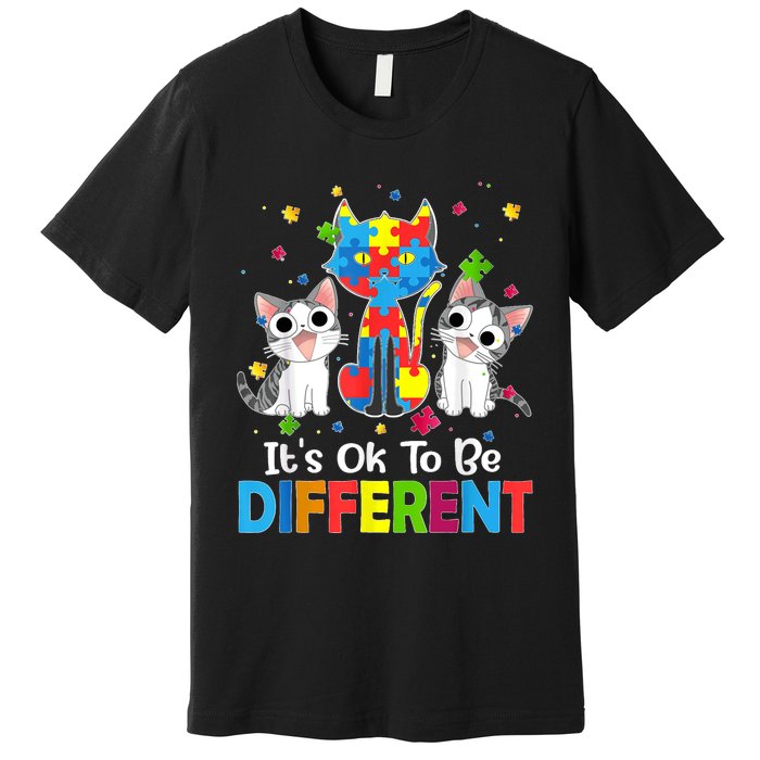 Autism Awareness Day Cat ItS Ok To Be Different Premium T-Shirt