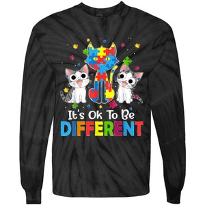 Autism Awareness Day Cat ItS Ok To Be Different Tie-Dye Long Sleeve Shirt