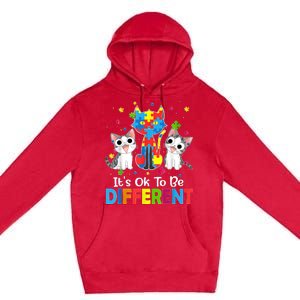 Autism Awareness Day Cat ItS Ok To Be Different Premium Pullover Hoodie