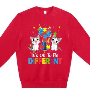 Autism Awareness Day Cat ItS Ok To Be Different Premium Crewneck Sweatshirt