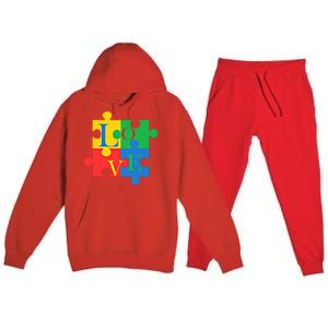 Autism Awareness Day Love Puzzle Pieces Gift Gift Premium Hooded Sweatsuit Set