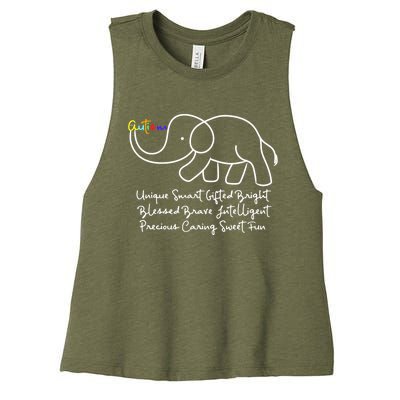 Autism Awareness Day Elephant Animal Autism Great Gift Women's Racerback Cropped Tank