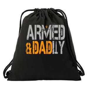 Armed And Dadly Funny Deadly Father Drawstring Bag