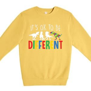 Autism Awareness Dinosaur ItS Ok To Be Different Gift Premium Crewneck Sweatshirt