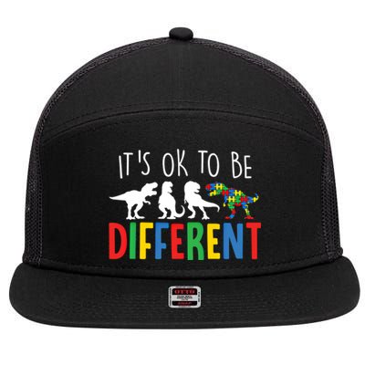 Autism Awareness Dinosaur ItS Ok To Be Different Gift 7 Panel Mesh Trucker Snapback Hat