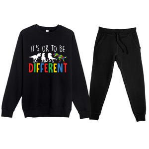 Autism Awareness Dinosaur ItS Ok To Be Different Gift Premium Crewneck Sweatsuit Set