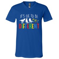 Autism Awareness Dinosaur ItS Ok To Be Different Gift V-Neck T-Shirt