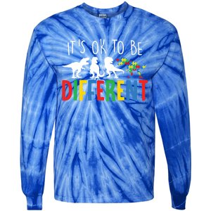 Autism Awareness Dinosaur ItS Ok To Be Different Gift Tie-Dye Long Sleeve Shirt