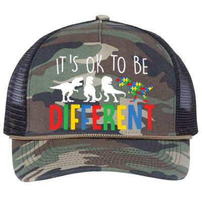 Autism Awareness Dinosaur ItS Ok To Be Different Gift Retro Rope Trucker Hat Cap