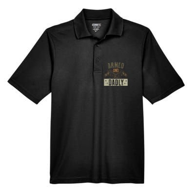 Armed And Dadly Funny Deadly Father For Fathers Day Men's Origin Performance Pique Polo