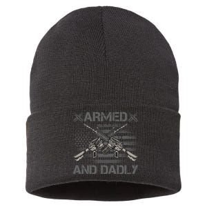 Armed And Dadly Funny Deadly Father Gifts For Fathers Day Sustainable Knit Beanie