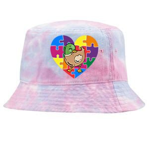 Autism Awareness Duck Heart ValentineS Day Puzzle Piece Gift Tie-Dyed Bucket Hat