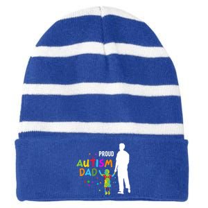 Autism Awareness Day Gift Proud Autism Dad Gift Striped Beanie with Solid Band