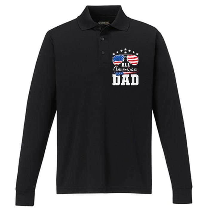 All American Dad 4th of July Matching Family Performance Long Sleeve Polo