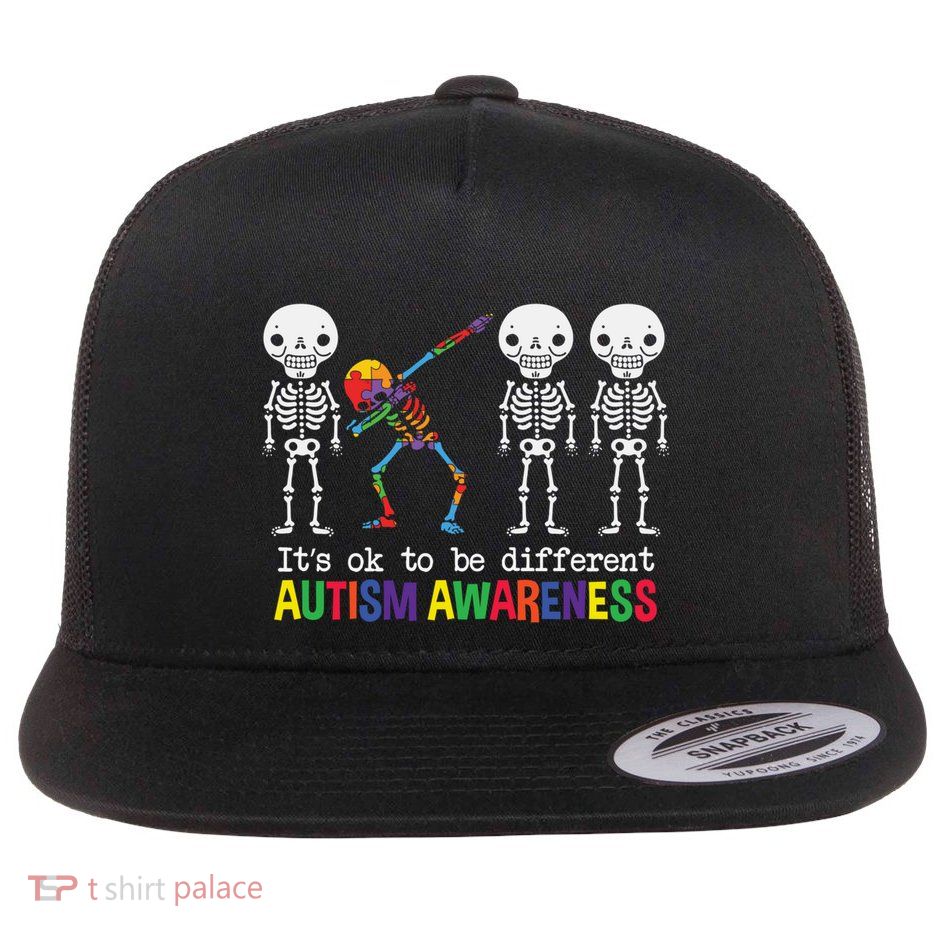 Autism Awareness Dabbing Skeleton ItS Not A Disability Gift Flat Bill Trucker Hat