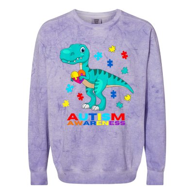 Autism Awareness Dinosaur Colorful Gift Colorblast Crewneck Sweatshirt