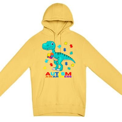 Autism Awareness Dinosaur Colorful Gift Premium Pullover Hoodie