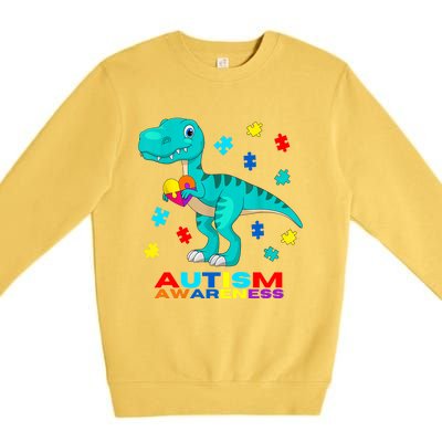 Autism Awareness Dinosaur Colorful Gift Premium Crewneck Sweatshirt