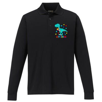 Autism Awareness Dinosaur Colorful Gift Performance Long Sleeve Polo