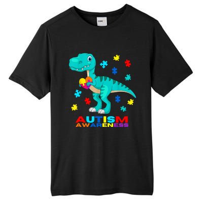 Autism Awareness Dinosaur Colorful Gift Tall Fusion ChromaSoft Performance T-Shirt