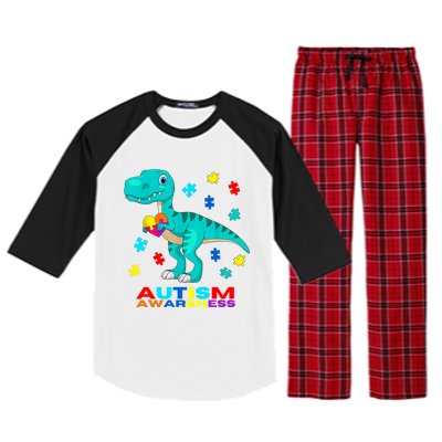 Autism Awareness Dinosaur Colorful Gift Raglan Sleeve Pajama Set