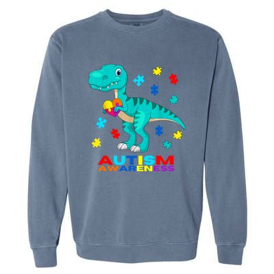 Autism Awareness Dinosaur Colorful Gift Garment-Dyed Sweatshirt