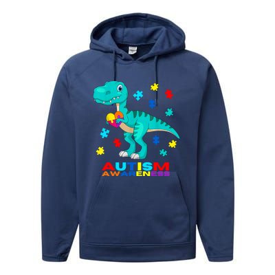 Autism Awareness Dinosaur Colorful Gift Performance Fleece Hoodie