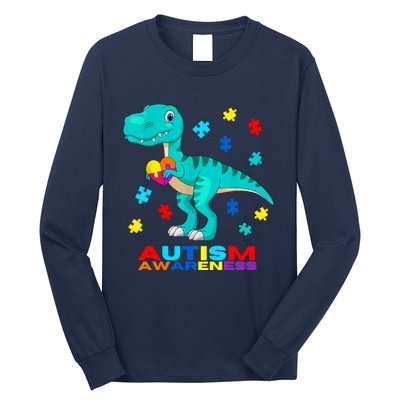 Autism Awareness Dinosaur Colorful Gift Long Sleeve Shirt