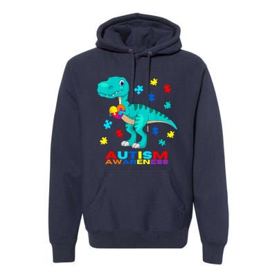 Autism Awareness Dinosaur Colorful Gift Premium Hoodie