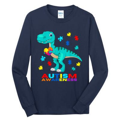 Autism Awareness Dinosaur Colorful Gift Tall Long Sleeve T-Shirt