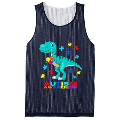 Autism Awareness Dinosaur Colorful Gift Mesh Reversible Basketball Jersey Tank