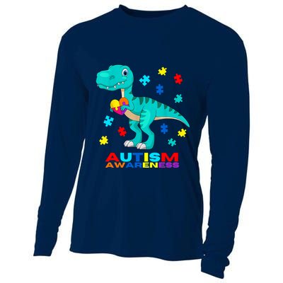 Autism Awareness Dinosaur Colorful Gift Cooling Performance Long Sleeve Crew
