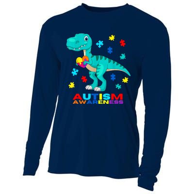 Autism Awareness Dinosaur Colorful Gift Cooling Performance Long Sleeve Crew