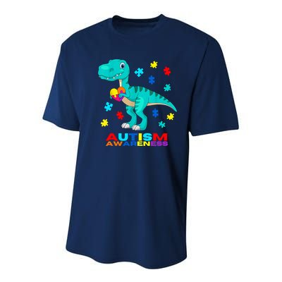Autism Awareness Dinosaur Colorful Gift Youth Performance Sprint T-Shirt