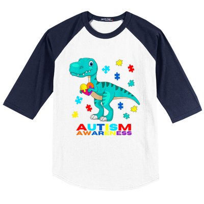 Autism Awareness Dinosaur Colorful Gift Baseball Sleeve Shirt