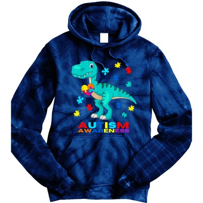 Autism Awareness Dinosaur Colorful Gift Tie Dye Hoodie