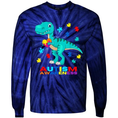 Autism Awareness Dinosaur Colorful Gift Tie-Dye Long Sleeve Shirt