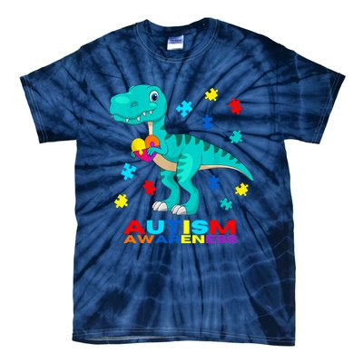 Autism Awareness Dinosaur Colorful Gift Tie-Dye T-Shirt