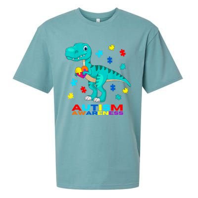 Autism Awareness Dinosaur Colorful Gift Sueded Cloud Jersey T-Shirt