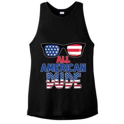 All American Dude 4th Of July Ladies PosiCharge Tri-Blend Wicking Tank
