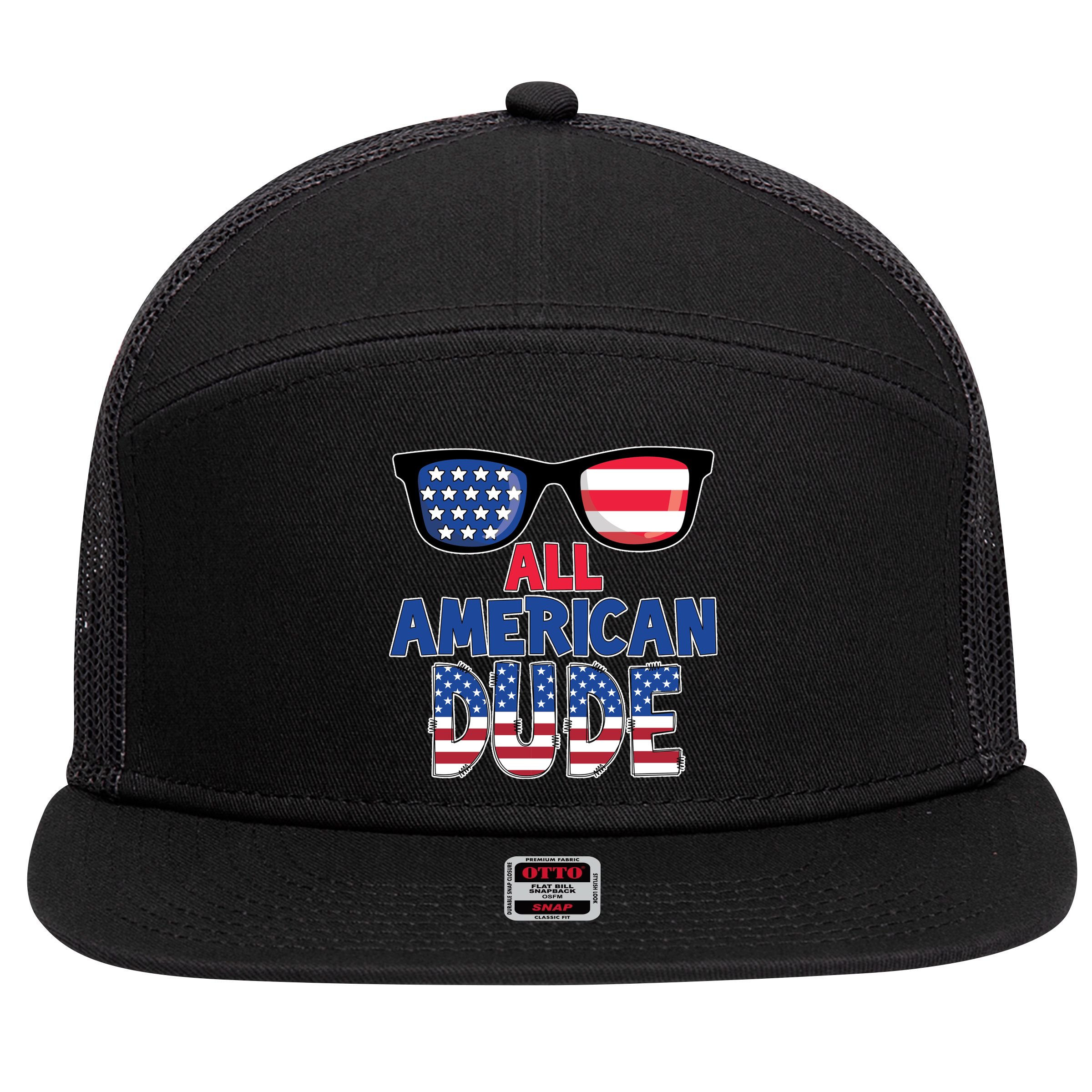 All American Dude 4th Of July 7 Panel Mesh Trucker Snapback Hat