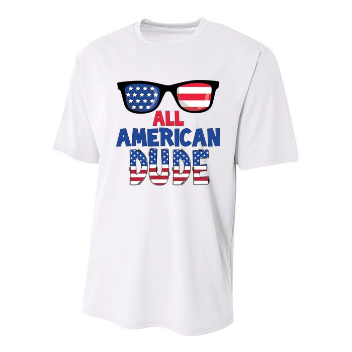 All American Dude 4th Of July Youth Performance Sprint T-Shirt